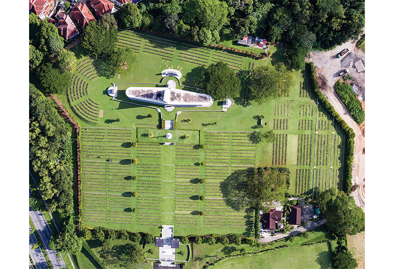 An aerial view of Kranji War Cemetery and the Singapore Memorial. Photo by and courtesy of Weixiang Schrödinger Lim.